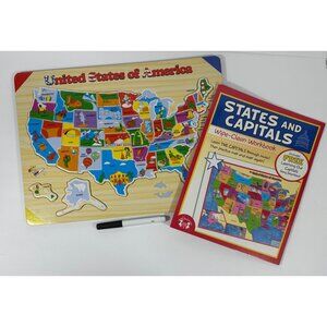 United States Of America Map Puzzle & States And Capitals Wipe-Clean Workbook Se